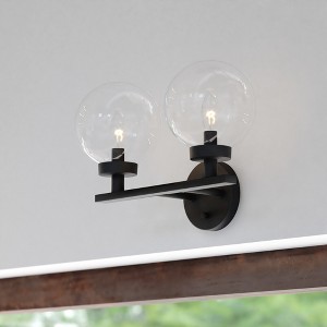 VAXCEL Lander Matte Black Bathroom Vanity Wall Fixture with Clear Glass Globes - 1 of 4