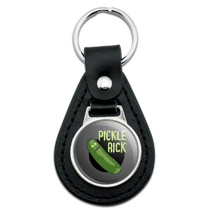 Rick And Morty Pickle Rick Black Leather Keychain - 1 of 4