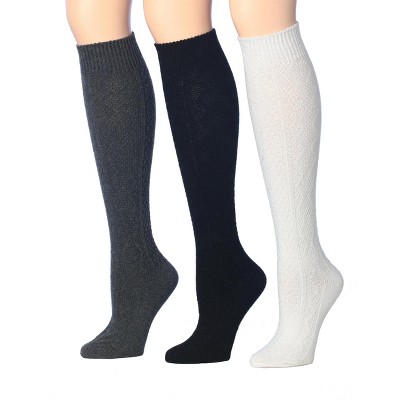 Tipi Toe Womens 3 Pairs Ragg Marled Monochromatic Solid Colorful Patterns Knee High Wool-Blend Boot Socks
