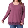 Agnes Orinda Women's Plus Size Lace Hem Square Neck Long Sleeve Casual Tunic Blouse - 2 of 4