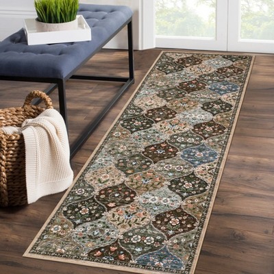 Modern Washable Area Rug, Vintage Distressed Throw Carpet with Non Slip Backing, Low Pile Stain Resistant Floor Cover for Home