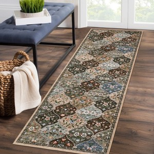 Modern Washable Area Rug, Vintage Distressed Throw Carpet with Non Slip Backing, Low Pile Stain Resistant Floor Cover for Home - 1 of 4