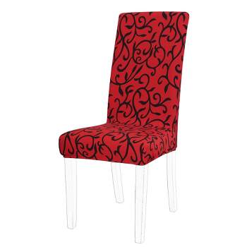 PiccoCasa Spandex Stretchy Washable Dining Chair Slipcovers Red + Black 1 Pc