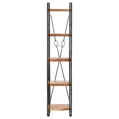 vidaXL Industrial Style 5-Tier Bookcase - Solid Acacia Wood with Powder-Coated Steel Frame - Home Office Library Organization