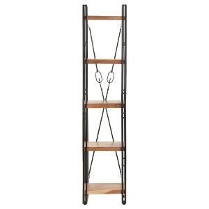 vidaXL Industrial Style 5-Tier Bookcase - Solid Acacia Wood with Powder-Coated Steel Frame - Home Office Library Organization - 1 of 4