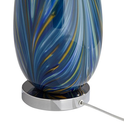 Blue Hand Blown Art Glass Table Lamp with White Shade
