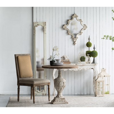 Vynxaria 30" x 23.5" Artistic White Diamond Scrollwork Mirror for Home Accent