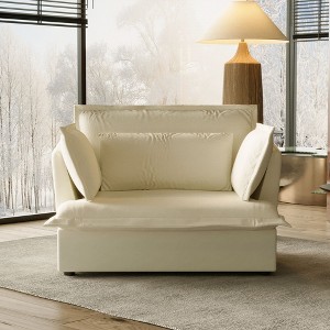 Famapy Upholstered White Single Sofa Chair Cozy Living Room Furniture with Soft Cotton-Filled Pillows - 1 of 4