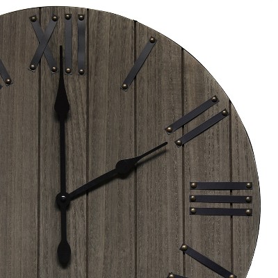 21" Rustic Gray Wood Wall Clock with Roman Numerals