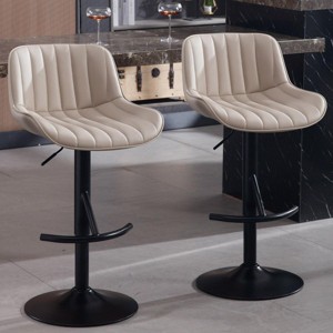 NicBex Set of 2 Swivel Adjustable Height Bar Stools,Modern Upholstered Bar Chair with Backrest for Dining Room,Kitchen,Counter,Khaki - 1 of 4