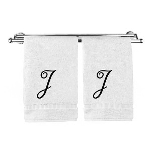 BC BARE COTTON Monogrammed Hand Towel, 100% Turkish Cotton - Set of 2 - White - Black Script - 1 of 4