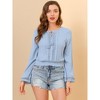 Allegra K Women's Round Neck Bell Long Sleeve Smocked Hem Cropped Blouse - 3 of 4