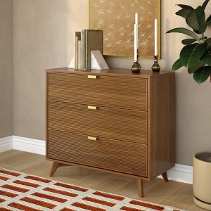 Linea Tambour 3 Drawer Dresser with Brass Pull, Pecan : Target
