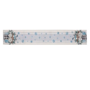 Unique Bargains Christmas Table Runner Flowerpot with Snowman Linen Blue White 72"x13" 1 Pc - 1 of 4