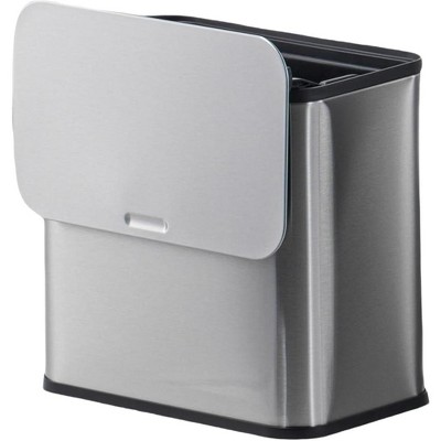 1.3 Gal/5L Hanging Trash Can with  Lid - Stainless Steel with Inner Bucket & Charcoal Filter - Small Bin for Bathroom, Bedroom, Cupboard, Silver