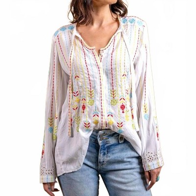 Women's Viscose Embroidered & Cutwork Button Front Blouse - PAPARAZZI