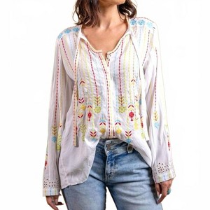 Women's Viscose Embroidered & Cutwork Button Front Blouse - PAPARAZZI - 1 of 3