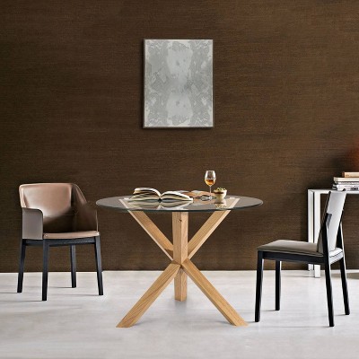 Poly & Bark 37.4" Kennedy Glass Top Round Wood Dining Table