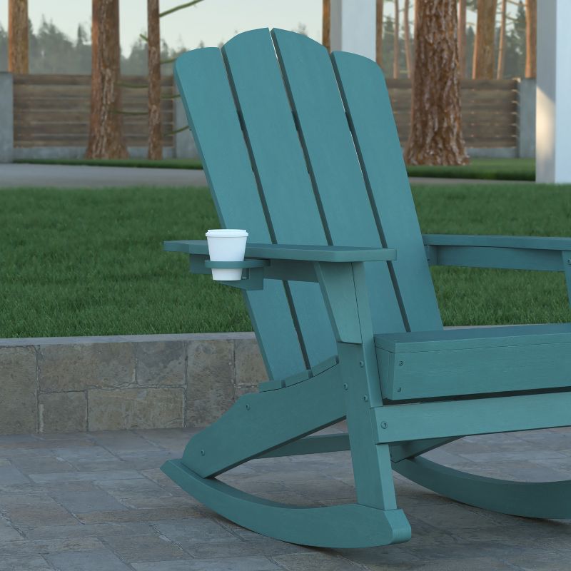 Emma and Oliver Adirondack Rocking Chair with Cup Holder, Weather Resistant HDPE Adirondack Rocking Chair, 5 of 12