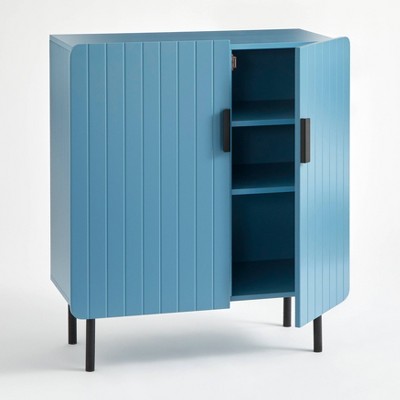 Fulton Blue MDF Channel Front Sideboard Buffet with Black Metal Legs