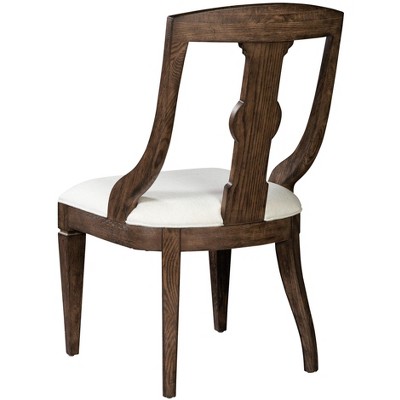 Elegant Oak and Linen White Slat-Back Arm Chair