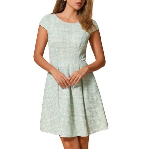 Allegra K Women's Plaid Round Neck Cap Sleeve A-Line Vintage Pleated Dresses - 1 of 4