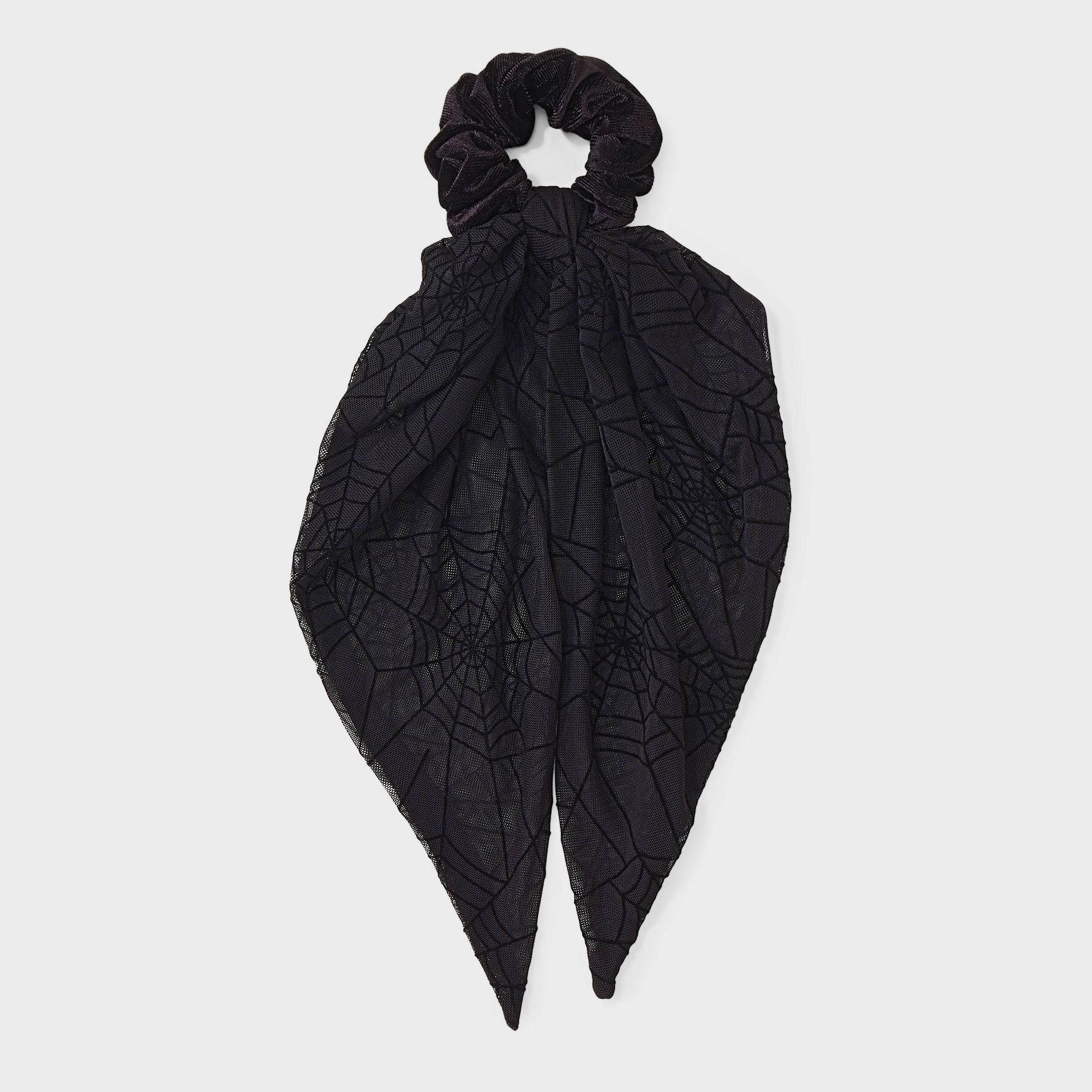 Halloween Flocked Spider Web Hair Twister with Tails - Black