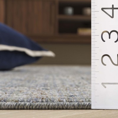 Ivory and Blue Rectangular Hand-knotted Synthetic Rug