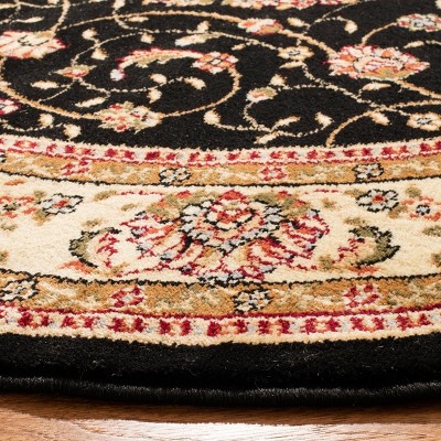 Elegant Floral Symphony Black/Ivory Synthetic Round Rug, 4' Diameter