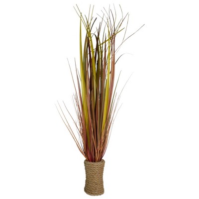 Northlight 34" Red Artificial Grass Plant in a Rope Pot