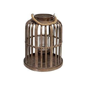 Essential Decor & Beyond 14.5" Natural Bamboo Glass Candle Holder Tabletop Lantern With Rope Handle - 1 of 1