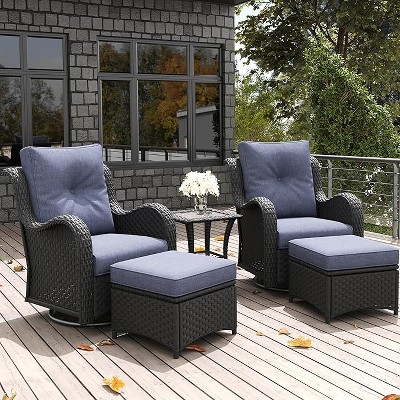 LayinSun Outdoor Patio Furniture Set, Black Rattan Wicker Sectional Swivel Rocker Chairs Sets with Ottomans, Swivel Glider Chair