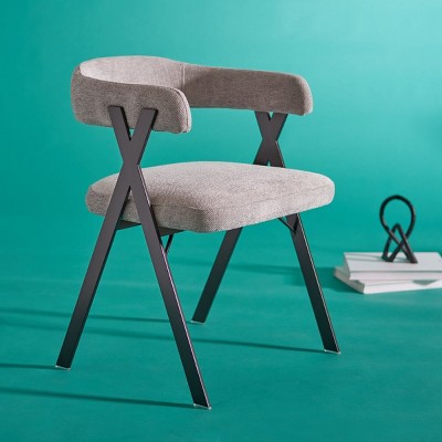 Izzy 33" Gray Chenille Upholstered Arm Chair with Metal Frame