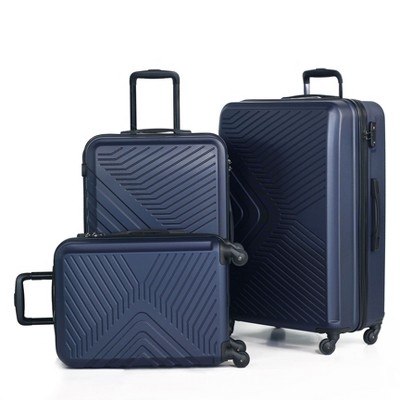 3 Piece Luggage Sets ABS Lightweight Suitcase with Two Hooks, Spinner Wheels, TSA Lock, (20/24/28) Blue
