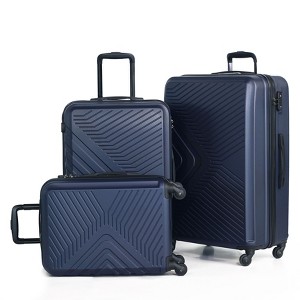 3 Piece Luggage Sets ABS Lightweight Suitcase with Two Hooks, Spinner Wheels, TSA Lock, (20/24/28) Blue - 1 of 4