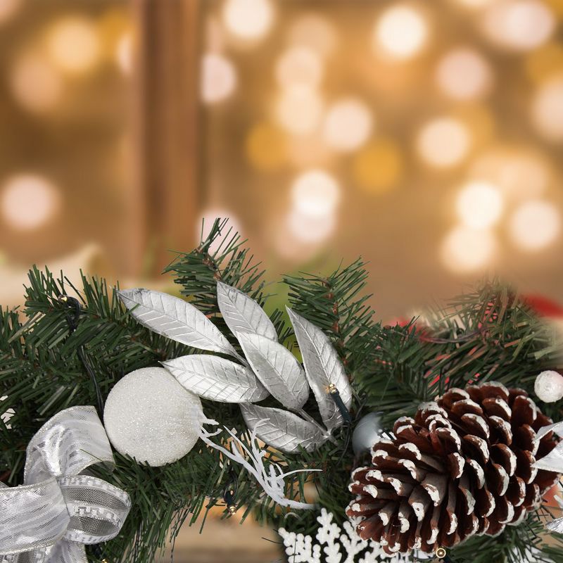 Christmas Garland with 20 LED Lights, 6 ft Pre-lit Silver White Xmas Garland with Timer, 5 of 6