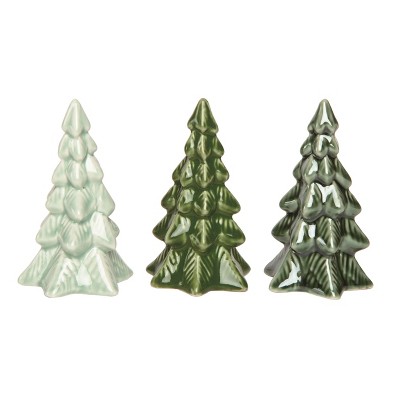 VIP Ceramic Iridescent Green White Tree Christmas Winter Set of 3
