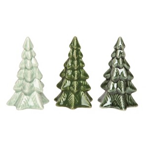 VIP Ceramic Iridescent Green White Tree Christmas Winter Set of 3 - 1 of 2
