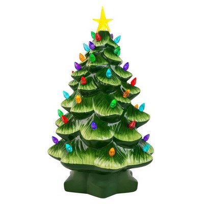 14in Ceramic Lit Tree Decorative Figurine Green - Mr. Christmas