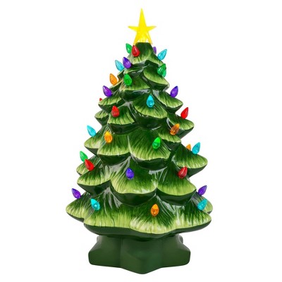 14in Ceramic Lit Tree Decorative Figurine Green - Mr. Christmas