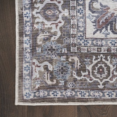 Olive Ivory Floral Medallion Washable Cotton Chenille Area Rug 8x10