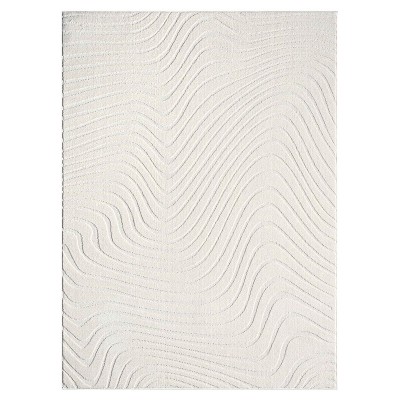 Cream 8' x 10' Modern Geometric Wave Synthetic Area Rug