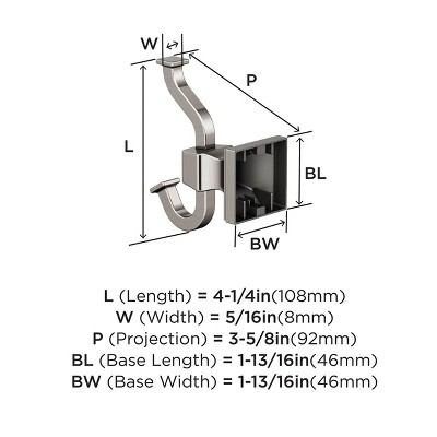 Brushed Nickel Double Prong Wall Mounted Hook