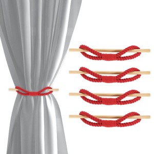 Unique Bargains Cotton Hand-Woven Decorative Drape Curtain Tiebacks with Wood Club - 1 of 4