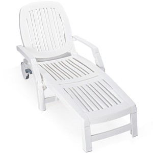 Tangkula Patio Lounge Chair Chaise Recliner Adjustable Backrest All Weather for Outdoor&Indoor Wheels White - 1 of 4