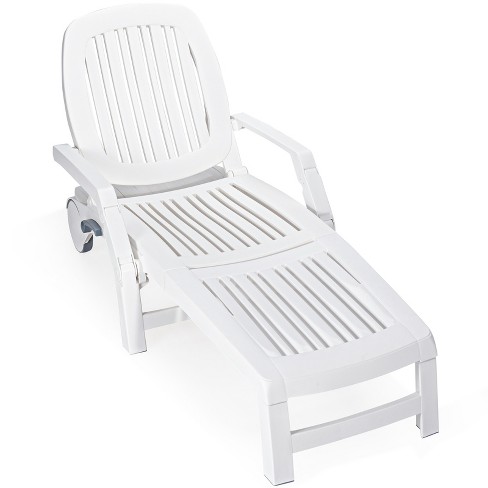 Tangkula Patio Lounge Chair Chaise Recliner Adjustable Backrest All Weather for Outdoor Indoor Wheels White