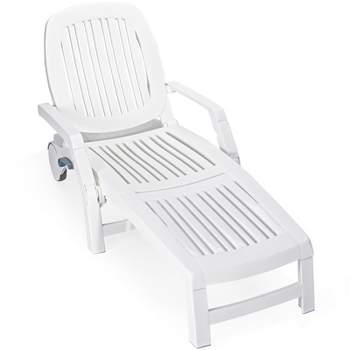 Tangkula Patio Lounge Chair Chaise Recliner Adjustable Backrest All Weather for Outdoor&Indoor Wheels White