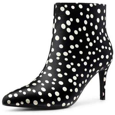 Allegra K Women's Polka Dots Pointed Toe Side Zip Stiletto High Heel Ankle Boots