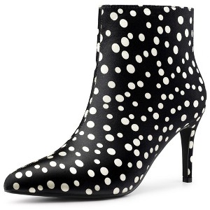 Allegra K Women's Polka Dots Pointed Toe Side Zip Stiletto High Heel Ankle Boots - 1 of 4