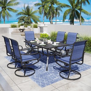 Captiva Designs 7pc Black Outdoor Dining Steel Table & Padded Textilene Swivel Chairs - 1 of 4